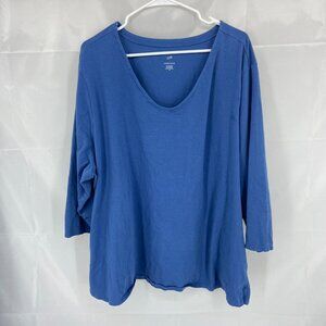 J Jill Women 4X Forward Seam Tee Top Blouse Blue Round Neck 3/4 Sleeve STAINS